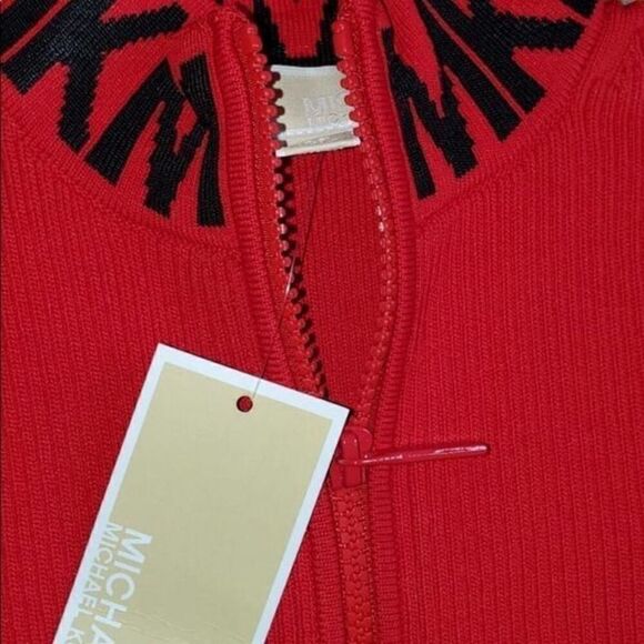 Michael Kors Logo Ribbed Mock MK neck zip size M - Picture 6 of 7
